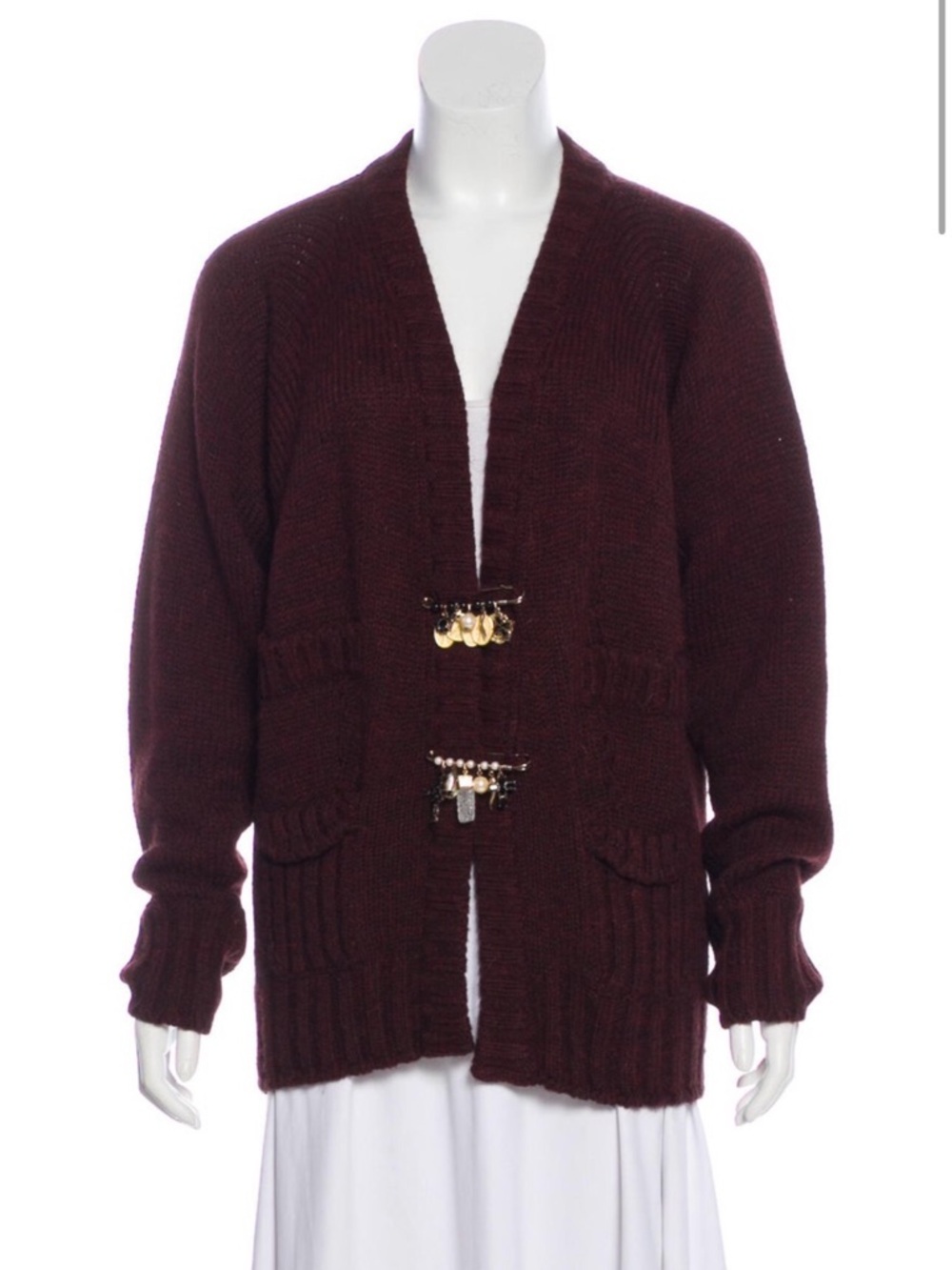 Dolce & Gabbana Burgundy Knit Cardigan with Embellished Closures